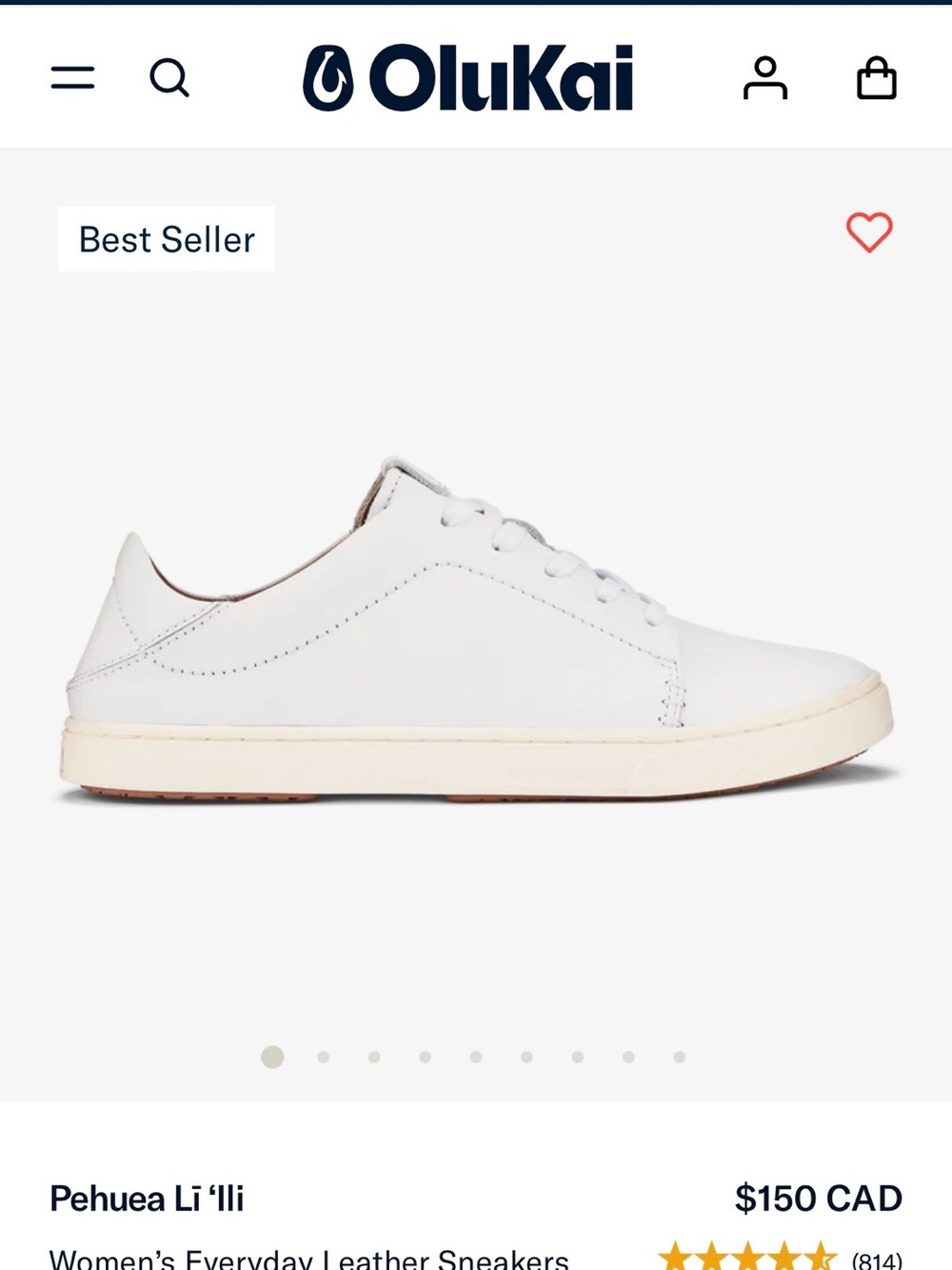 OluKai Pehuea Liʻili Leather Sneaker — White size 9